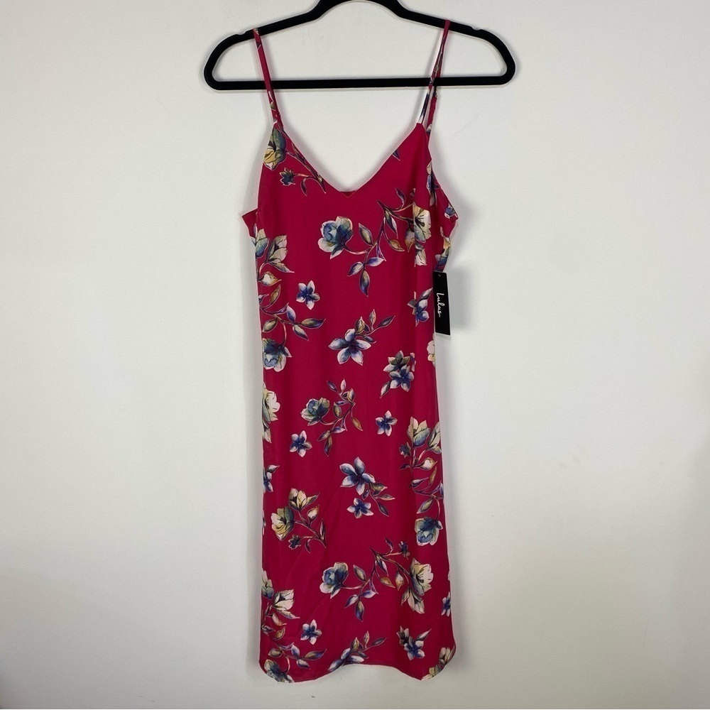 Lulus pink floral knee length slip dress resort vacation beach nightout romantic